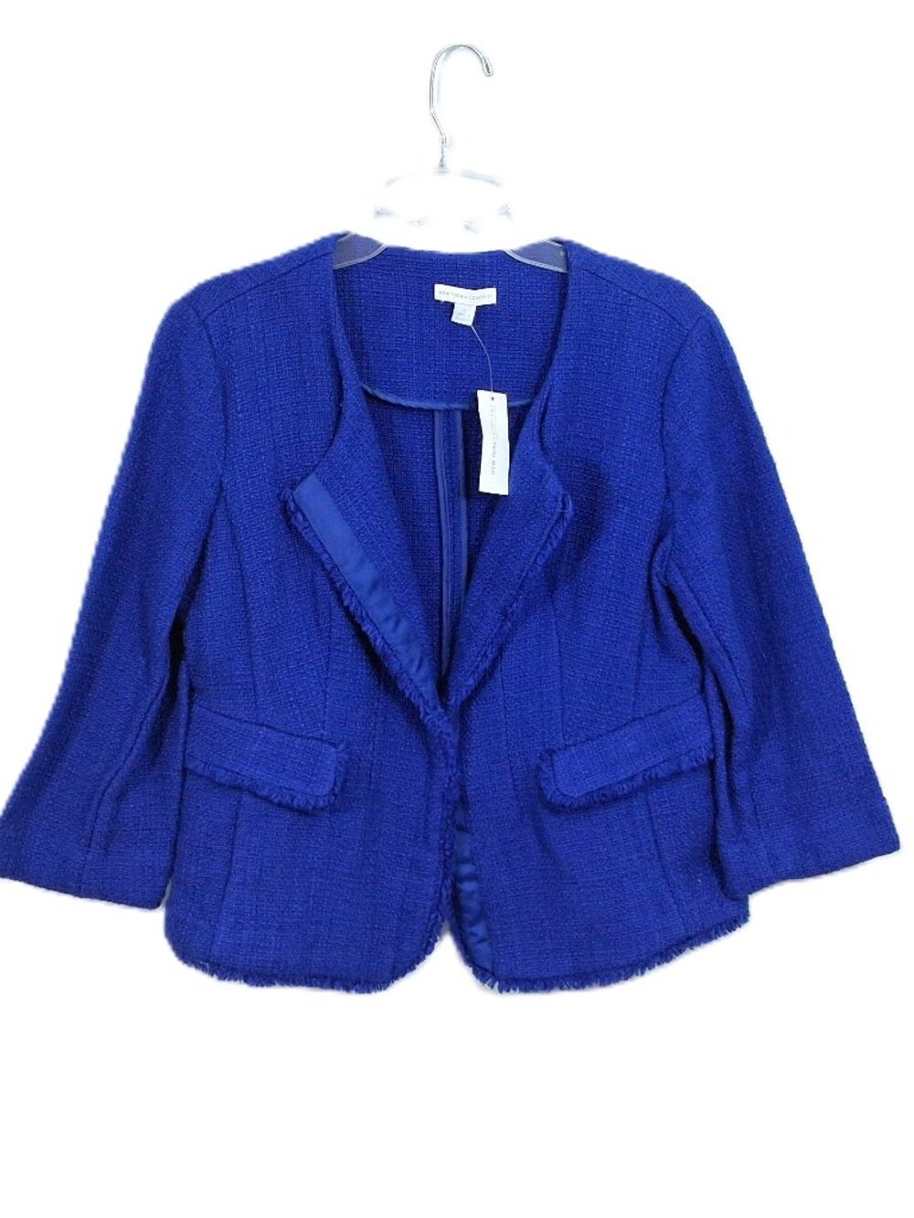 NEW New York & Co Boucle Tweed Blazer Waist Jacket Royal Blue Women L
